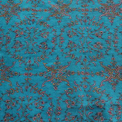 【1点物】手刺繍手織り ソズニ刺繍 パシュミナ（カシミア） ファー付きストール （ターコイズブルー） 7枚目の画像