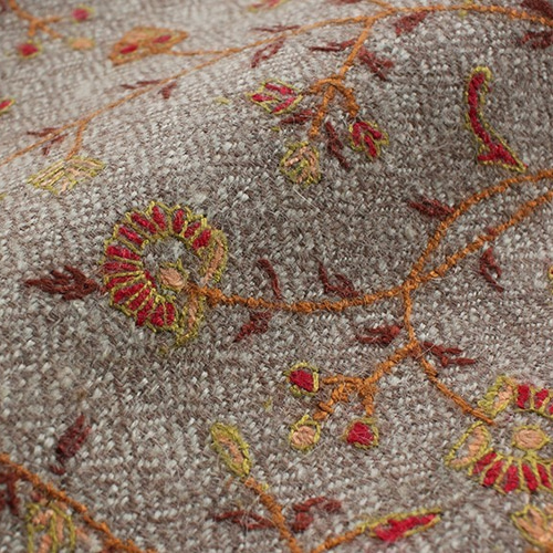 ソズニ刺繍 手織りパシュミナ（カシミア ) ストール （ベージュ