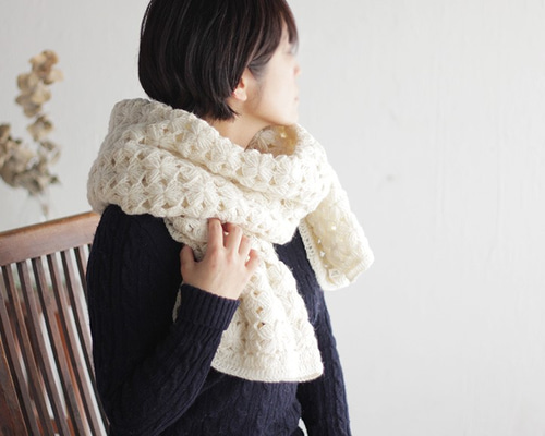 sale》羊毛100％ ニットかぎ針編み花モチーフ 3WAYボタン