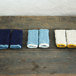 100％羊毛羅紋針織暖手半指手套（冰藍色/灰白色） 第5張的照片