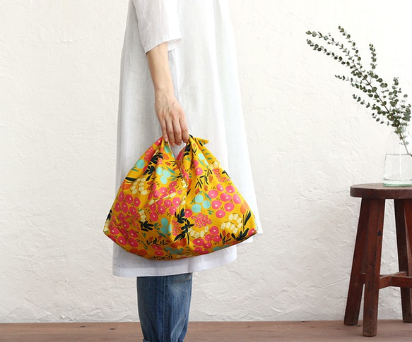 alin&#39;s Azuma袋M 50厘米籃子袋，配以棉質Azuma袋扣（花朵/黃色） 第1張的照片