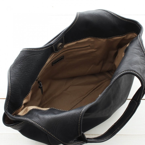正品牛皮皮革側袋 Simple tote bag Petit Nim (黑色) 第8張的照片