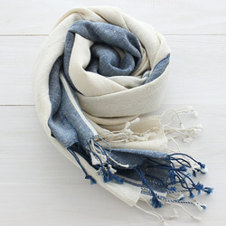 &lt;&lt; Limited 1 &gt;&gt;手工編織的麻棉，用植物木染色，偷（灰白色/藍色邊框） 第1張的照片