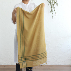 ●母親節●手工編織的麻棉植物染攤位（芥末/綠色邊框交叉） 第7張的照片