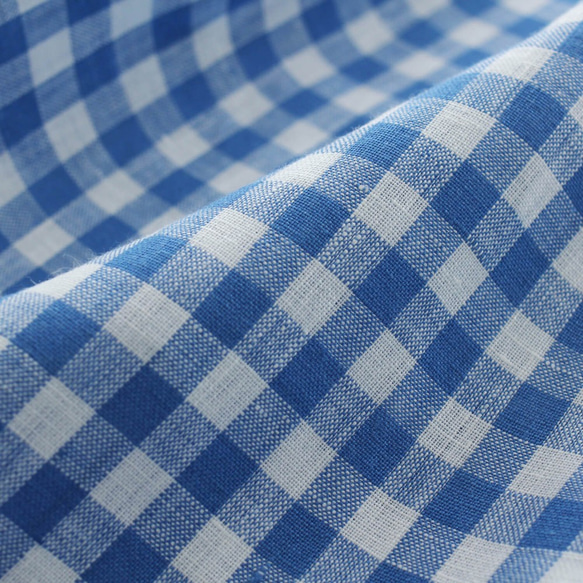 格子格紋亞麻法式套頭帳篷線外套套衫（藍色） 第9張的照片
