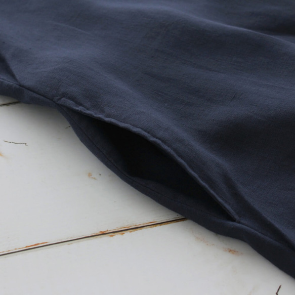 亞麻 2way 短袖襯衫連身裙（海軍藍）OP04。 第8張的照片