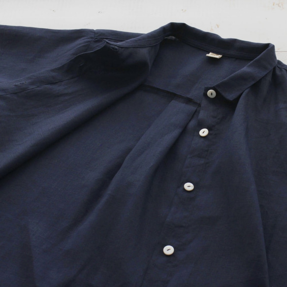 亞麻 2way 短袖襯衫連身裙（海軍藍）OP04。 第9張的照片