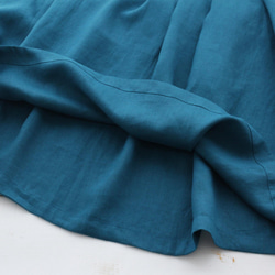 リネン ギャザースカート ロング丈 ゆったりサイズ （ターコイズ） 9枚目の画像
