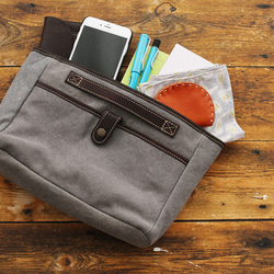 “帆布和皮革袋中袋”Bio-wash 帆布 + 真皮 2 向旅行內袋（灰色）。 第4張的照片