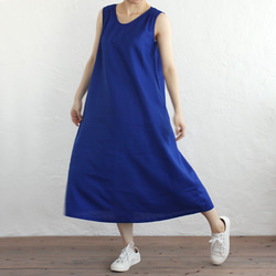 《限定1》 リネン ノースリーブ ロング丈 サマードレス ワンピース （ブルー） 4枚目の画像