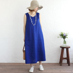 &lt;&lt; Limited 1 &gt;&gt;亞麻無袖長款夏季連衣裙一件（藍色） 第1張的照片