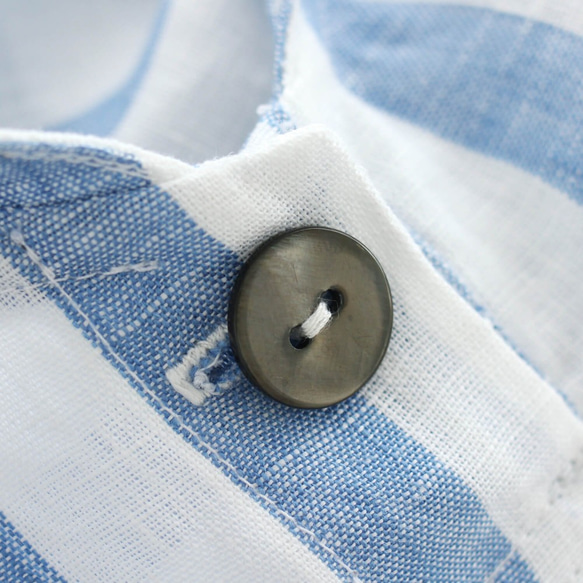 《限量1》亞麻披肩領套頭衫（條紋/藍） 第6張的照片