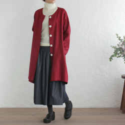亞麻無色A線春季外套haori（人字形/紅色） 第2張的照片