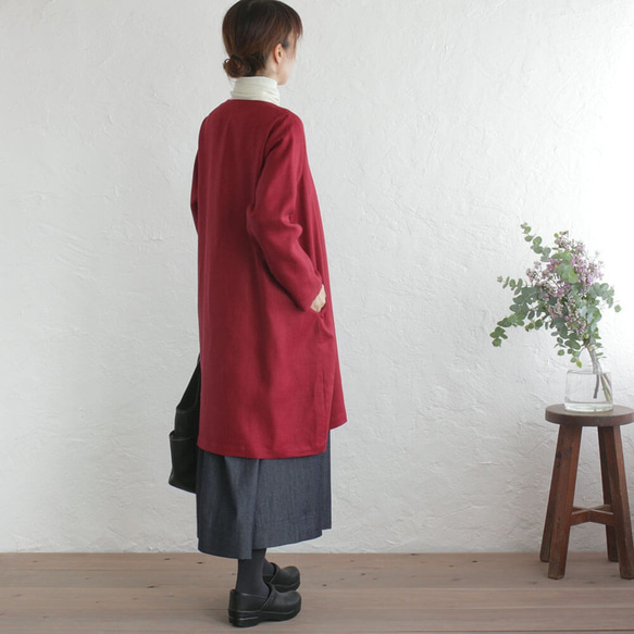亞麻無色A線春季外套haori（人字形/紅色） 第5張的照片