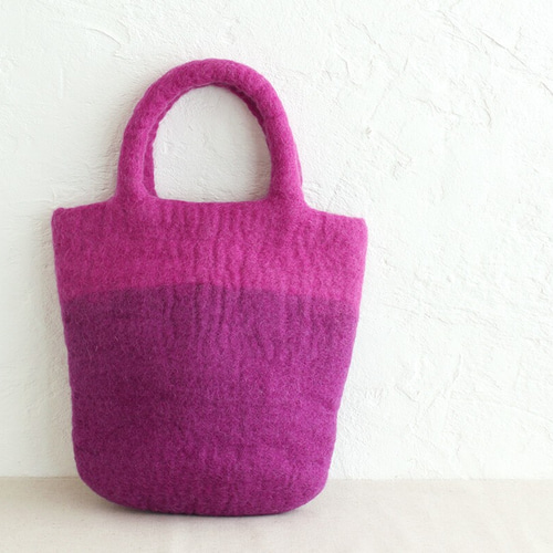 羊毛 ウール フェルトトートバッグ コンパクトハンドバッグ 内ポケット  