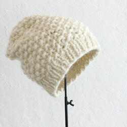 100％羊毛蓬鬆針織帽（灰白色） 第4張的照片