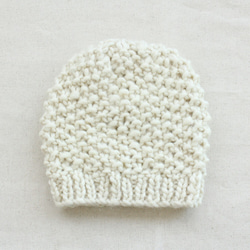 100％羊毛蓬鬆針織帽（灰白色） 第5張的照片