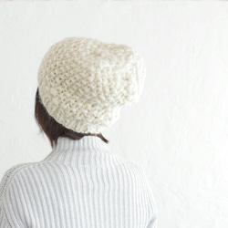100％羊毛蓬鬆針織帽（灰白色） 第3張的照片