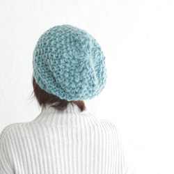 100％羊毛蓬鬆針織帽（綠松石） 第3張的照片