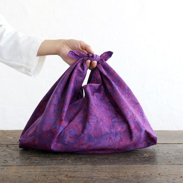 alin bag M 50cm 籃子包帶蠟染包扣（蝴蝶/紫色） 第2張的照片