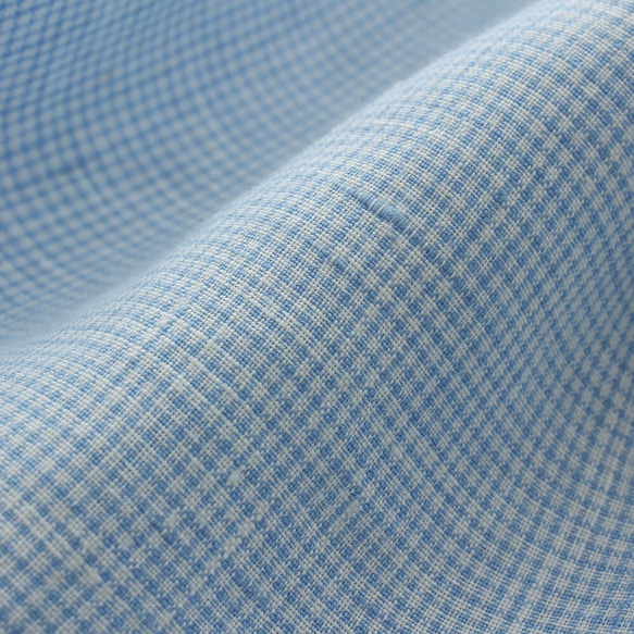 亞麻披肩領長袖套頭衫（格子/淺藍色） 第7張的照片