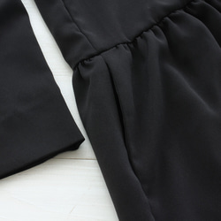 聚攏低腰長袖連衣裙幼兒園/畢業/正式/尺碼可變（黑色）。 第11張的照片