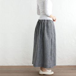 “限量1件”“亞麻褶skirt裙”長86cm（方格格子/黑色） 第4張的照片