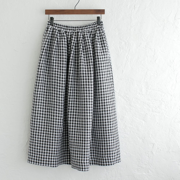 “限量1件”“亞麻褶skirt裙”長86cm（方格格子/黑色） 第5張的照片