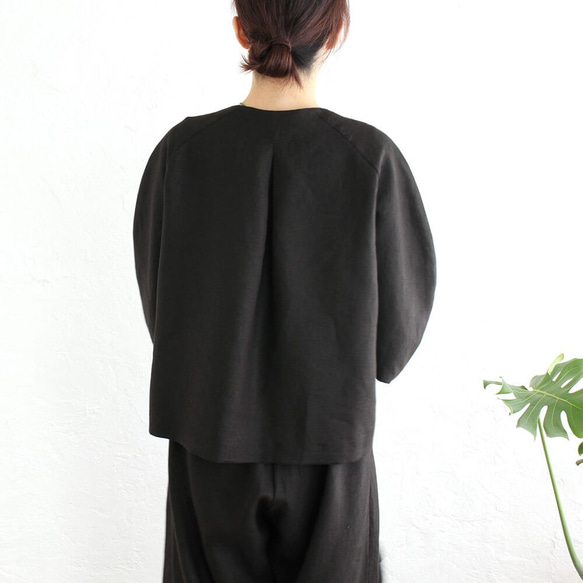 “亞麻繭袖無領夾克” Haori（黑色）CO06。 第7張的照片