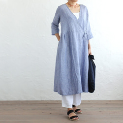 亞麻Kashcourt Haori連衣裙（藍色條紋02） 第3張的照片