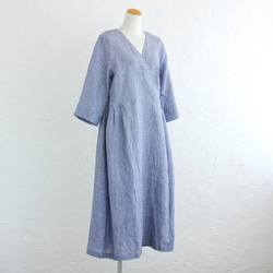 亞麻Kashcourt Haori連衣裙（藍色條紋02） 第4張的照片
