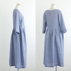 亞麻Kashcourt Haori連衣裙（藍色條紋02） 第5張的照片