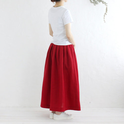 “亞麻褶skirt裙”乾淨長（暗紅色） 第4張的照片