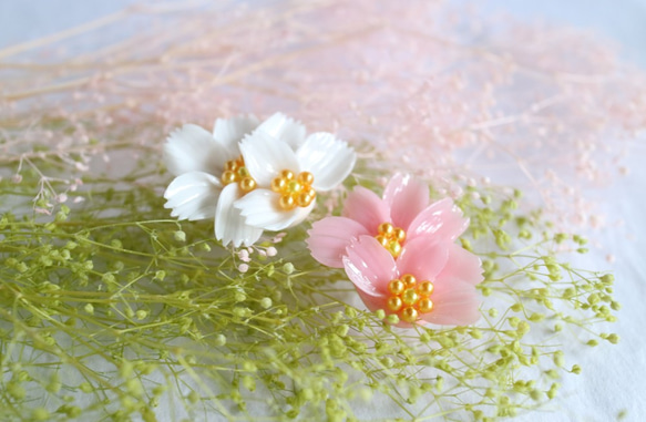 初秋の帯留　《 秋桜　桜色 》 5枚目の画像