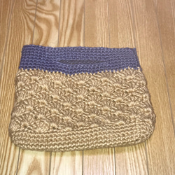 手編み 松編みブルーツートン ワンマイルバッグ 2枚目の画像