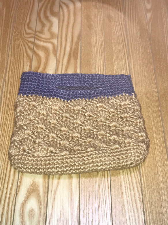 手編み 松編みブルーツートン ワンマイルバッグ 2枚目の画像