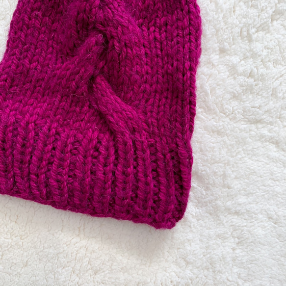 Hand knitted[手編み]ウール&モヘアFramboiseニット帽[Creema限定] 2枚目の画像