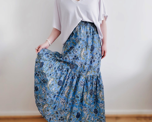 IDEE POOL いろいろの服 インドブロックプリント イージースカート IDEE POOL いろいろの服 インドブロックプリント イージースカート