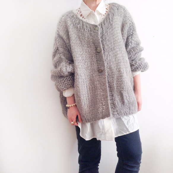 [SOLD OUT]Hand knitted[手編み]Mohair oversized 2waysカーディガン 7枚目の画像