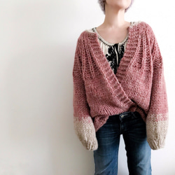 送料無料*Hand knitted[手編み]merino wool & baby alpacaカーディガン 1枚目の画像