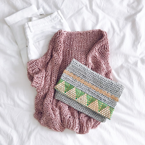 送料無料☆Hand knitted[手編み]コットンテープヤーンのOld rose