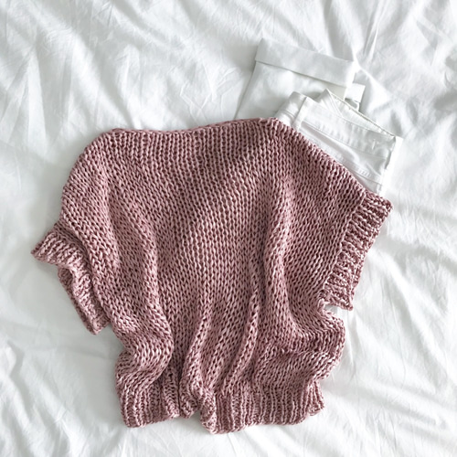 送料無料☆Hand knitted[手編み]コットンテープヤーンのOld rose