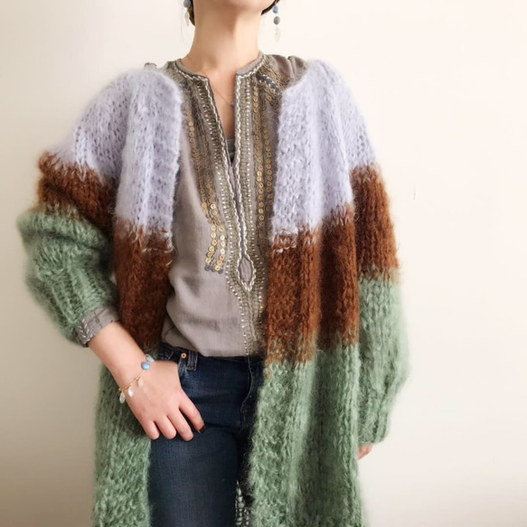 グレー ウール 手編み カーディガン フランスアンティークレース