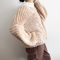 送料無料*Hand knitted[手編み]ざっくりChankyセーター[BeigexWhite] 4枚目の画像