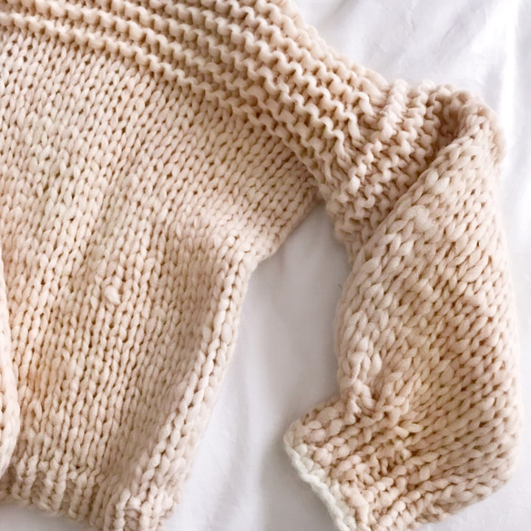 送料無料*Hand knitted[手編み]ざっくりChankyセーター[BeigexWhite] 7枚目の画像