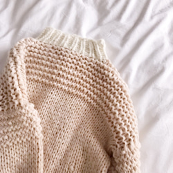 送料無料*Hand knitted[手編み]ざっくりChankyセーター[BeigexWhite] 8枚目の画像