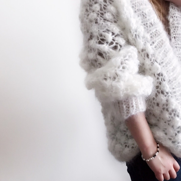 [Creema限定]送料無料*Hand knitted[手編み]Mohair & woolカーディガン 2枚目の画像