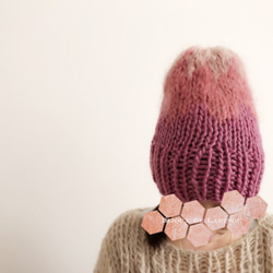 ウール&モヘアのVieux rose hand knit[手編み]ニット帽 4枚目の画像