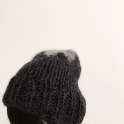 アルパカ&モヘアのNoir&gris hand knit[手編み]ニット帽 7枚目の画像