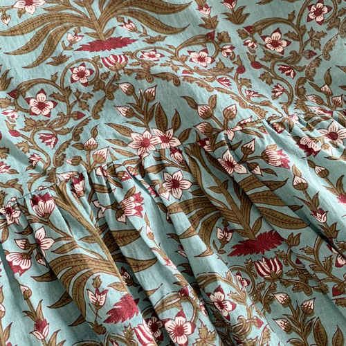 handmadeインド綿エスニックギャザーワンピースfreeグリーン handmadeインド綿エスニックギャザーワンピースfree - メルカリ